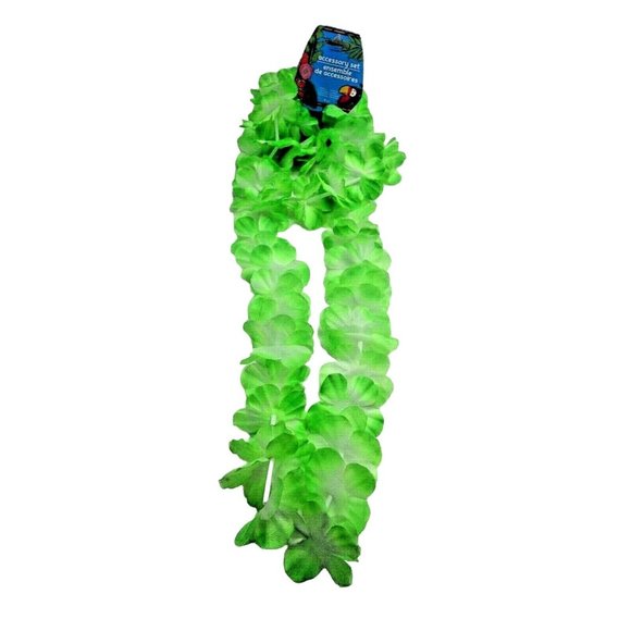 Hawaiian Fabric Flower Lei Headband 2 wristbands 4 piece Set Green Lua Coastal - Picture 3 of 3